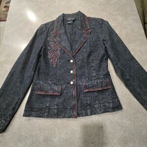TRISTAN & ISEUT Women's Dark Wash Denim Blazer w/Red Trim - Size SML